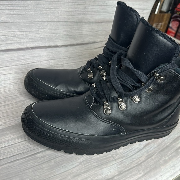 Converse ( Chucks ) All Black leather high top (Monochrome) men’s 9 women 7 - Picture 10 of 16